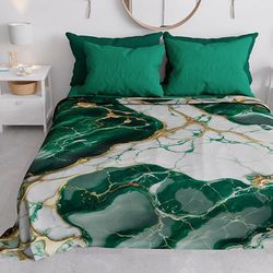 PETTI Artigiani Italiani - Couvre-lit 1 Place (160x260 cm) Printemps Été, Parure de Lit Légère Simple, Draps de Lit Une Personne, Marbre Vert Émeraude, 100% Fabriqué en Italie