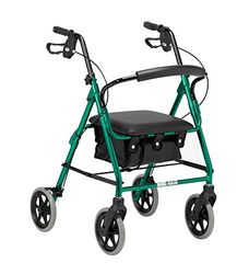 Days Lightweight Folding Four Wheel Rollator Walker with Padded Seat, Lockable Brakes, Ergonomic Handles, and Carry Bag, Limited Mobility Aid, Racing Green, Small