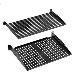 19-Inch 2U 2 Pack Server Rack Shelves - Server Rack Mount Tray, Cantilever Mount, Wall Mount Rack, Computer Case Mounting Tray, Black