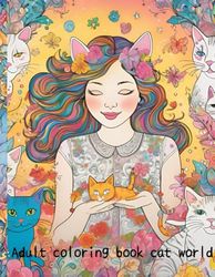 Adult coloring book cat world