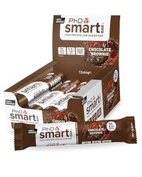 PhD Nutrition Smart Bar Barre Protéinée Brownie Chocolat 12 x 64g - Snack Haute Protéine avec 21g de protéines et peu de sucre, Barre protéinée macro-friendly