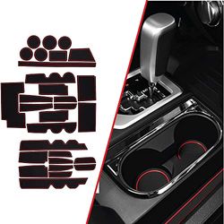 CupHolderHero for Toyota Tundra Accessories 2014-2021 Premium Custom Interior Non-Slip Anti Dust Cup Holder Inserts, Center Console Liner Mats, Door Pocket Liners 29-pc Set (Bucket Seat) (Red Trim)