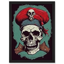 Artery8 Old School USA Tattoo Ink Body Art Pirate Skull Rockabilly Americana 50s Artwork Framed A3 Wall Art Print