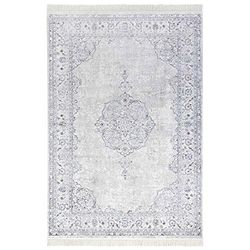 Nouristan Tapis Oriental – Tapis de Salon avec Franges Oriental Vintage Médaillon Naveh Tapis en Velours pour Salon, Chambre, Salle à Manger, Cuisine, Couloir – Bleu Pastel, 95 x 140 cm