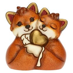 THUN, Bomboniera in Ceramica Decorata a Mano con Iconica Coppia Volpe e Cuore Dorato, Simbolo d'Amore, Linea Bomboniere, 4.7x3.5x5 cm h