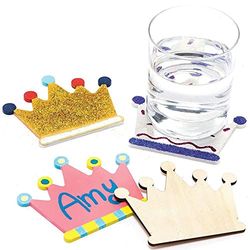 Baker Ross Make Your Own Crown Posavasos – Paquete de 10, manualidades de madera para niños de 5 años + Queens Platinum Jubilee Party Souvenir para niños (PJ189)