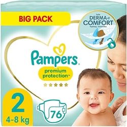 Pampers Lot de 76 couches bébé taille 2 (4-8 kg) Premium Protection, Newborn Mini, Big Packk, meilleur confort et protection pour les peaux sensibles