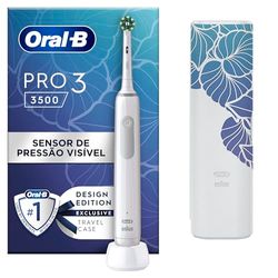 Oral-B Spazzolino Elettrico Ricaricabile Pro 3 3500N, Sensore di Pressione Luminoso, Batteria a Lunga Durata, 1 Testina, 1 Spazzolino Elettrico, 1 Custodia Viaggio, Bianco, Idea Regalo