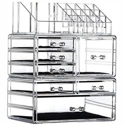 Cq acrylic Paquete de 3 organizadores de maquillaje transparentes para encimera, organizador apilable de 7 cajones para el cuidado de la piel, bonito organizador para el cuidado de la piel para