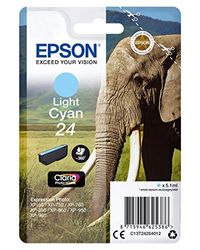 Epson 24 Eléphant Cyan clair, Cartouche d'encre d'origine, XP-55 XP-750 XP-760 XP-850 XP-860 XP-950 XP-960 XP-970