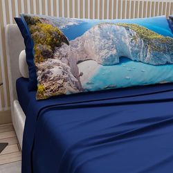 PETTI ARTIGIANI ITALIANI Beddengoedset van katoen voor Maxi-tweepersoonsbed met kussenslopen en hoeslaken, 180 x 200 cm, design Zante Electric Blue, 100% Made in Italy