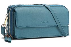 RFID Crossbody Wallet monedero con bolsillo para teléfono para mujer cuero vegano.., Za-qurquoise, Small