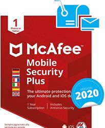 McAfee Mobile Security Plus 2020 | Edizione Europea | 1 Dispositivo | Abbonamento di 1 anno | PC/Mac/Smartphone/Tablet | Codice di attivazione via mail