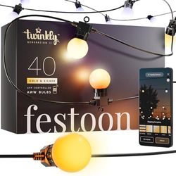 Twinkly Festoon - Stringa di Luci a Lampadina LED controllata da App con 40 LED AWW (Da Bianco Caldo a Bianco Freddo). 20 Metri. Cavo Nero. Decorazione Luminosa Intelligente per Interni ed Esterni
