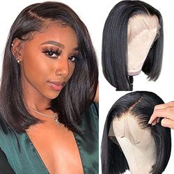 Parrucca Bob Capelli Umani Parrucche 13x4 Pizzo Anteriore Parrucche Capelli Umani Pre Imbottite con Capelli Per Bambino Parrucche corte a densità 180% per donne Parrucche dritte Bob Frontali Capelli