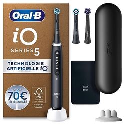 Oral-B iO 5 Brosse À Dents Électrique, Capteur De Pression, Mode Doux Et Tête Souple Pour Protéger Des Dents Et Des Gencives Sensibles, 1 Chargeur, 3 Embouts, 1 Porte-Brossettes, Noire