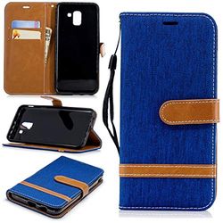 Carcasa de telefono Color Matching Denim Texture Funda de Cuero for Galaxy J6, con Soporte y Ranuras for Tarjetas y Billetera y cordón (Negro) (Color : Royal Blue)