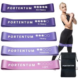 PORTENTUM Gomas elasticas musculacion, Set de 5 Bandas elasticas musculacion. Cómodo y Duradero látex 100% y Bolsa Almacenamiento para Las Cintas elasticas musculacion