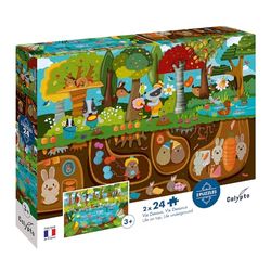 Calypto 3907704 Waldtiere, 2x24 Teile Puzzle-Set mit Soft-Touch, Kinderpuzzle mit großen Teilen und samtiger Oberfläche inkl. Puzzleposter, für Kinder ab 3 Jahren, Tiere, Wald