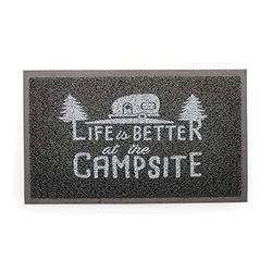 Camco Life is Better at the Campsite Scrub Mat - 26.5" by 15" - Non-Slip Backing - Gray/White - 53200