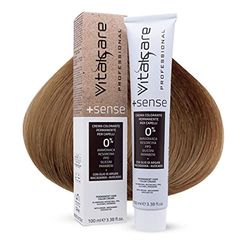 Vitalcare | +Sense - Coloration Permanent Professionnel, crème colorante cheveux, sans amabaiture, résorcine, PPD, Siliconi - Avec huile d'Argan, Macadamia et Avocado, 8/00 Blond clair 100 ml