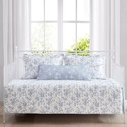 Laura Ashley Home | Dagbädds-set – lätt och mysig, vändbar, sängkläder för alla årstider med matchande örngott och kuddfodral, bomull, blå, tvilling