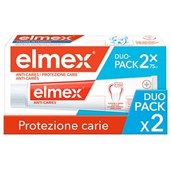 elmex Dentifricio Protezione Carie, Reminiralizza e Protegge Efficacemente i Denti dalla Carie, Dentifricio Anticarie con Fluoruro Amminico, 2 x 75 ml