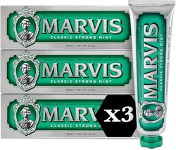 Marvis Lot de 3 dentifrices Menthe Forte Classique, 3 x 85 ml, Dentifrice aromatisé à la menthe forte pour une fraîcheur longue durée