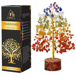 FASHIONZAADI Gemstone Bonsai Money Tree Healing Crystals Stone for Chakra Reiki Feng Shui Gift Home Office Table Decor Gift Size -10 inch (Seven Chakra Golden Wire)
