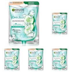 Garnier SkinActive Maschera Viso in Tessuto Hyaluronic Cryo Jelly, Anti-Fatica con Acido Ialuronico, Mentolo e Glicerina, Formula Effetto Ghiaccio, 27 g (Confezione da 5)