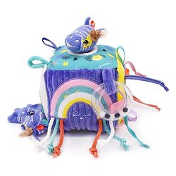 Les Déglingos – Cubo de actividades de tela Kiprokos Le Zebra- Juguete de despertar sonoro y táctil para bebé – Juguete de desarrollo – Regalo de nacimiento – 12 cm – Violeta