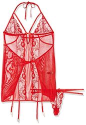 Glitter Strappy Halter Mesh/Lace Chemise, 3X, Red