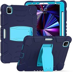 Custodia per iPad Pro da 12,9 pollici 2021/2020/2018 (5/4/3 generazione) con portamatite, robusta custodia protettiva antiurto con staffa nascosta, blu navy + blu
