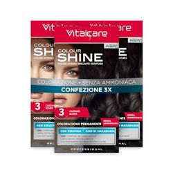 Vitalcare | Colourshine - Colorazione Permanente Professionale, Tinta Capelli Senza Ammoniaca con Cheratina e Olio di Macadamia, n°3, Castano Scuro, 3 Confezioni