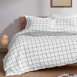 SLEEP ZONE Sängkläder påslakanset tryckt grått rutnät blommönster 120 gsm ultramjuk dragkedja hörnslipsar, grått rutnät på vitt, full/drottning (230 x 90 tum | 2 kuddörngott)