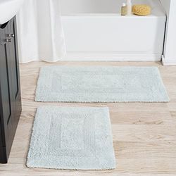 Lavish Home Cotton Bath Mat Set- 2 Piece 100 Percent Cotton Mats- Reversible, Soft, Absorbent and Machine Washable Bathroom Rugs (Seafoam)