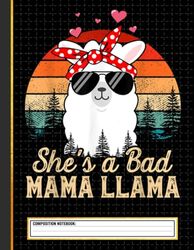 Vintage Sunset She's A Bad Mama Llama Composition Notebook