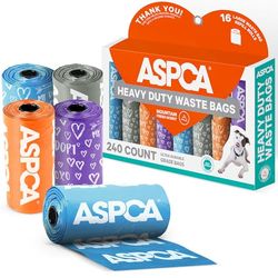ASPCA Sacchetti per escrementi per cani, 240 sacchetti da 16 rotoli, profumo di montagna, 33 x 22,9 cm, resistenti e a prova di perdite, colori assortiti