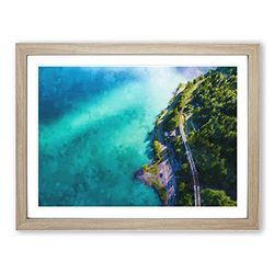 Lake View In Switzerland Painting Modern Art Framed Wall Art Print, Ready to Hang Picture for Living Room Bedroom Home Office Décor, Oak A2 (64 x 46 cm)
