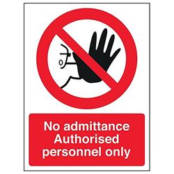 VSafety "No Admittance Auktorised Personnel Only..." skylt, (paket med 3), 150mm x 200mm, 3