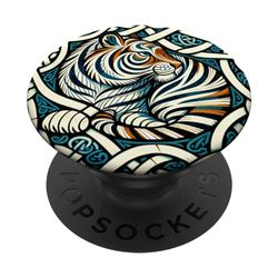 Arte de tigre con nudos celtas retro PopSockets PopGrip Intercambiable