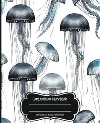 Composition Notebook: Ink Style, Vintage Jellyfish on White Background - 7.5" X 9.25" 120 Pages Wide Ruled
