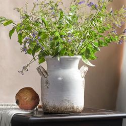 Quoowiit Vase Rustique en céramique vieillie pour décoration d'intérieur, décoration d'étagère, Vase bohème Blanc pour Salon, Chambre à Coucher, Cuisine, Bureau, Centre de Table, décoration de Table