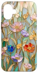 Colorful Wildflowers Stained Glass Aesthetic Case for iPhone 16 Plus
