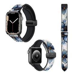 Cinturino per Apple Iwatch 20 mm (38/40/41/42/44/45 mm) in silicone e vera pelle: petali blu