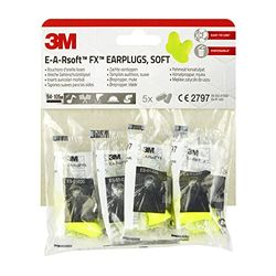 3M Tapones para los oídos, suaves, e-A-Rsoft FX, amarillos, protección auditiva contra niveles de ruido en el rango de 94 a 105 dB (SNR 39 dB), (1 paquete con 5 pares)