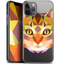 Caseink Beschermhoes voor Apple iPhone 11 Pro Max (6,5) [Gel HD Bedrukt in Frankrijk Polygon Serie Animal – Zacht – Ultra Dun] kat