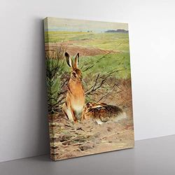 Vintage W Kuhnert Hare Vintage Canvas Wall Art Print Ready to Hang, Framed Picture for Living Room Bedroom Home Office Décor, 76x50 cm (30x20 Inch)