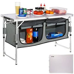 VEVOR Cuisine de Camping 120x47x70 cm Armoire de Camping Pliable Structure en Alu Grand Comptoir Meuble de Cuisine Hauteur Réglable 2 Compartiments avec Poignée de Transport BBQ Pique-Nique Jardin