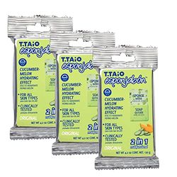 T.Taio – EsponJabón – Lot de 3 Éponges + Savons 2 en 1 Concombre & Melon – Effet Énergisant et Hydratant – Unisexe – Pour Tous Types de Peau – Produit Artisanal – (3 unités – 360g)